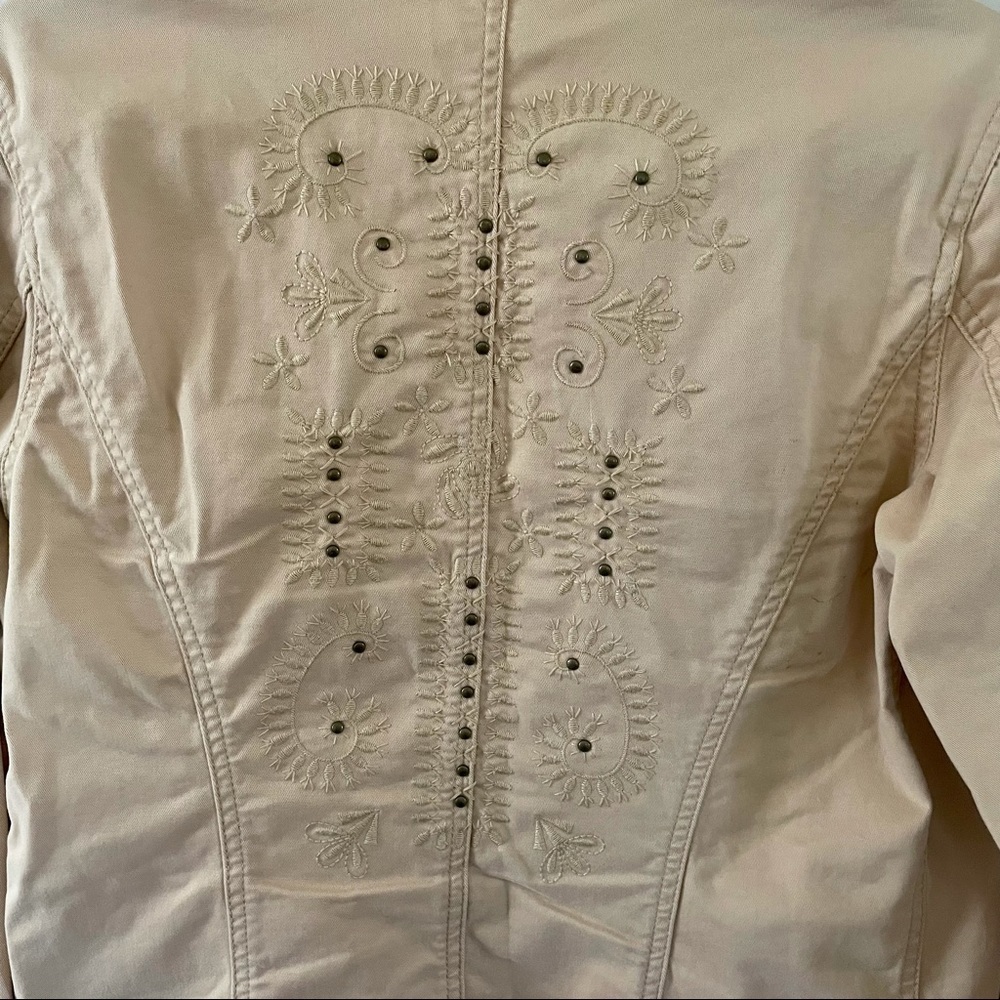 Chico’s Tan Denim Jacket with Embroidery - Picture 5 of 5